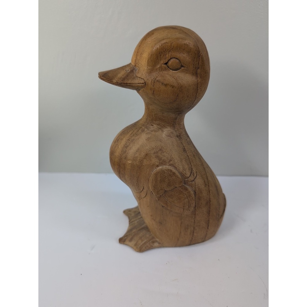 Wooden Hand Carved Wooden Duck Statue, Sculpture Art Decorative 8in